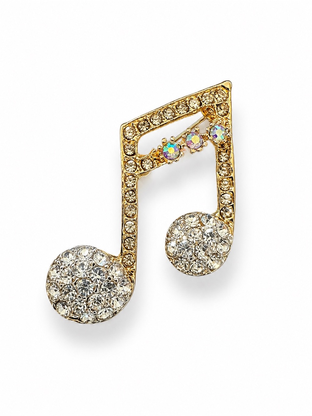 New Gold Tone Rhinestone Music Note Brooch Pin Unisex